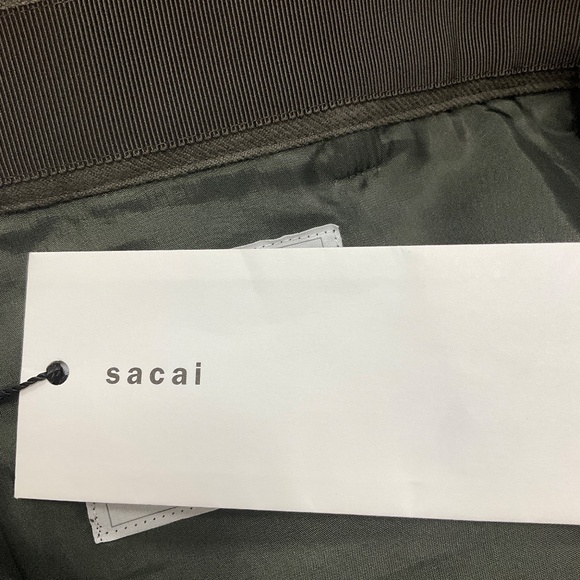SACAI OLIVE GREEN STRIPE PANTS WITH BELT - Picture 5 of 5